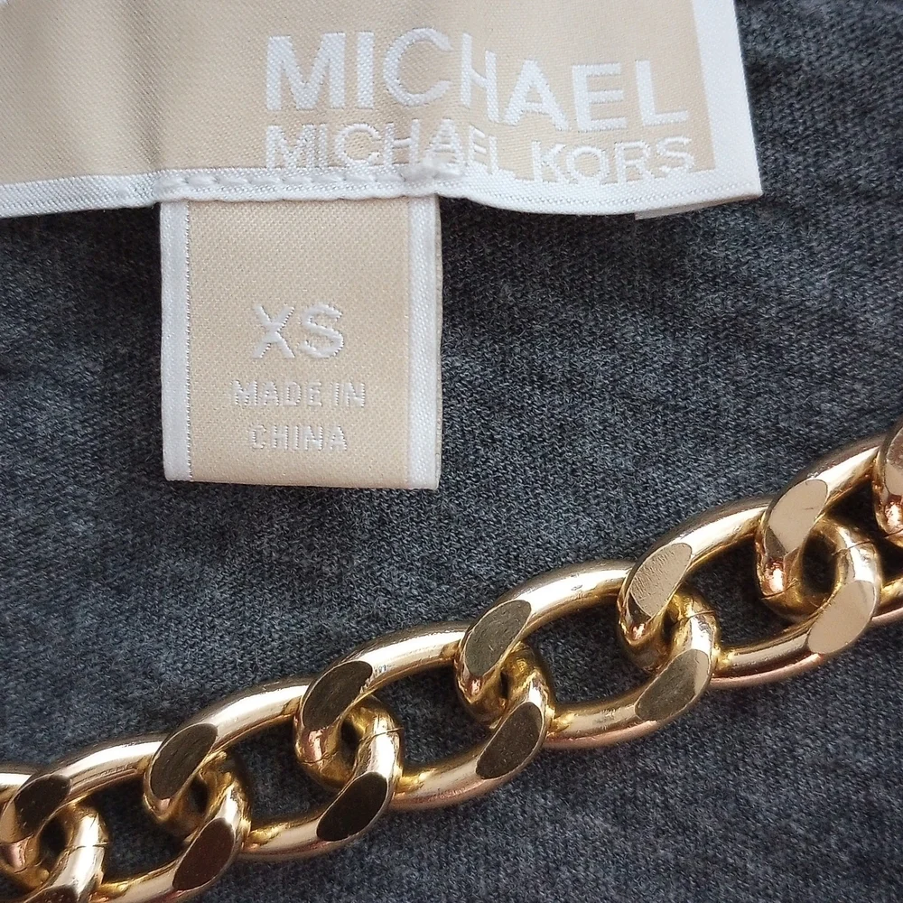 Michael Kors 100% Cotton Charcoal Top with Gold Chain Accent Size XS
